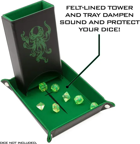 Miniatura 3 de CASEMATIX Juego de torre de dados portátil y bandeja con interior de fieltro antiarañazos, torre rodante de dados automática plegable de 8 pulgadas
