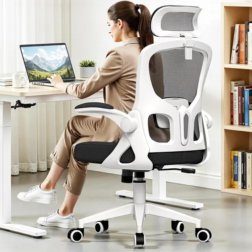 Miniatura 10 de Silla de oficina ergonómica, silla de escritorio de malla con reposacabezas ajustable y soporte lumbar, silla de computadora con ruedas con Negro