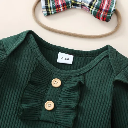 Miniatura 47 de Kuriozud Conjunto de mameluco con volantes para bebé recién nacida, con volantes, lindo conjunto de pantalones acampanados con diadema