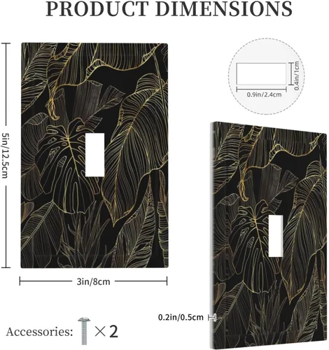 Miniatura 5 de Cubierta de interruptor de luz de palanca de hojas tropicales negras y doradas, hoja de palmera, decoración de 1 cuadrilla, placa frontal eléctrica