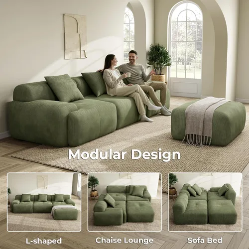 Miniatura 3 de LIKIMIO LumiCord - Sofá modular modular con otomana, sofá sin hueso en forma de L de 118 pulgadas para sala de estar, asiento profundo de gran Verde