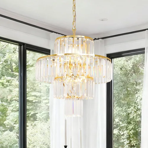 Miniatura 27 de Candelabro grande de cristal moderno y lujoso, lámpara colgante de gota de lluvia para comedor, dormitorio, sala de estar, marrón, 39 pulgadas