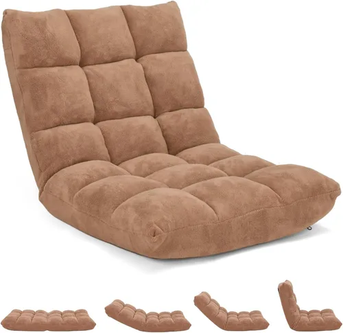 Miniatura 8 de Sofá de suelo de 14 posiciones, sofá plegable para juegos, cojines cómodos y marco de acero de estudio, cama ajustable en ángulo, sofá reclinable