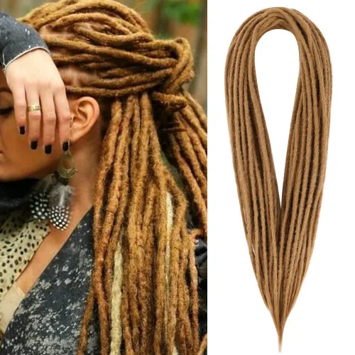 Miniatura 13 de Boho Dreads - Extensiones de rastas sintéticas de doble extremo con trenzas de caja, de 24 pulgadas, 10 hebras delgadas, suaves, color rojo y marrón