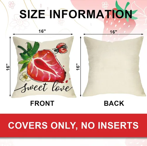 Miniatura 2 de Juego de 4 fundas de almohada decorativas de primavera y verano de fresa de 16 x 16 pulgadas, decoración de fundas de cojín de fruta roja dulce