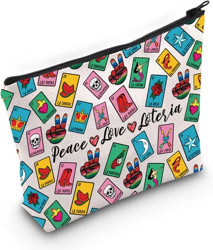 Miniatura 8 de JXGZSO Bolsa de lotería divertida bolsa de almacenamiento de bingo mexicano, regalo de lotería, paz, amor, lotería, bolsa de lona con cremallera