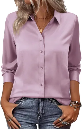 Miniatura 15 de siliteelon Camisas de vestir con botones para mujer, camisas de vestir de manga larga, algodón de corte clásico