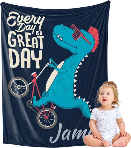 Miniatura 25 de YESCUSTOM Manta de dinosaurio para niños y niñas, manta personalizada de vellón con nombre para decoración de dormitorio de niños, sofá, coches