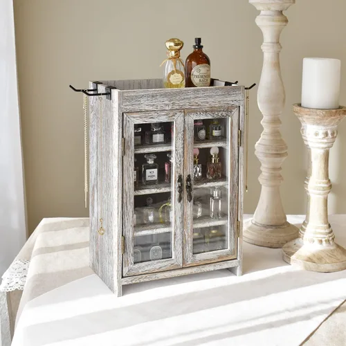 Miniatura 7 de Ikee Design Armario de almacenamiento de madera para encimera. Organizador personalizable con estantes ajustables, puerta de ventana de vidrio