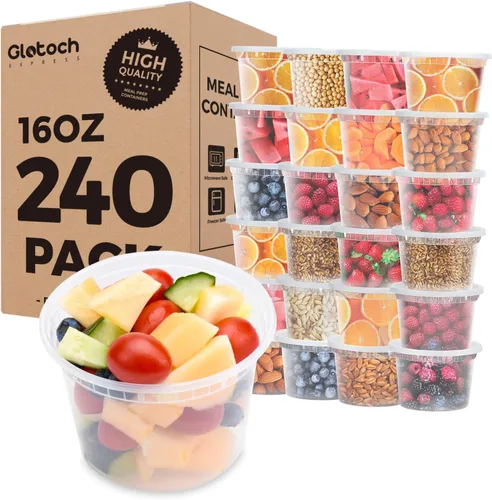 Miniatura 16 de Glotoch - Juego de 48 recipientes de plástico para almacenamiento de alimentos y bebidas de 8 onzas, 16 onzas y 32 onzas con tapas, aptos