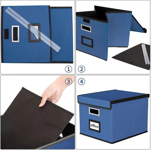 Miniatura 7 de Cajas Organizadoras de Archivos Decorativas para Oficina Almacenamiento de Documentos con Tapas, Cajas Coleccionables de Lino Portátiles para Azul