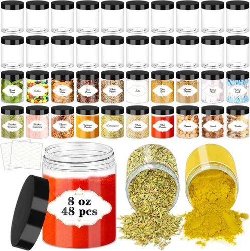 PeacePeo Tarros de plástico de 8 onzas con tapas, recipientes de limo con tapas, 48 tarros de almacenamiento de plástico redondos herméticos de boca
