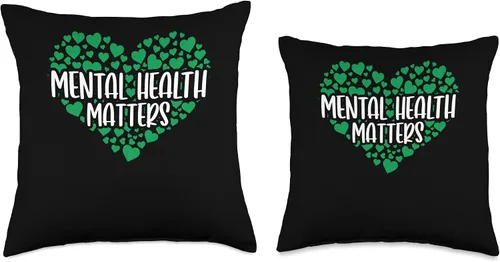 Miniatura 3 de Green Ribbon Mental Health Awareness Matters Throw Pillow