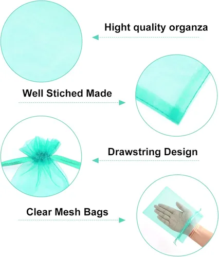 Miniatura 3 de G2PLUS 25 bolsas de organza azul aguamarina de 5 x 7 pulgadas, bolsas de malla transparente para joyas, bolsas de regalo de organza con cordón