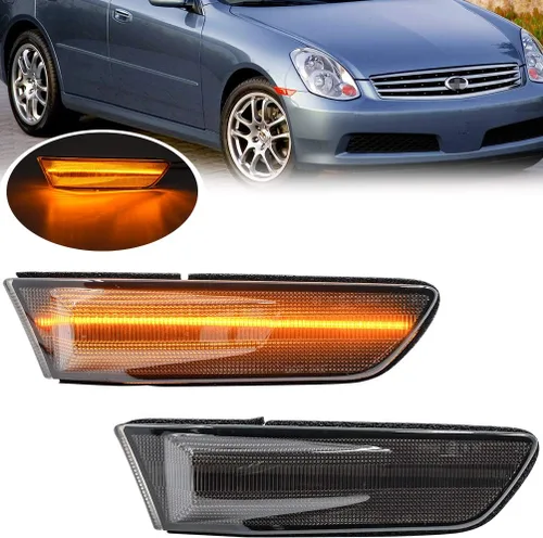 Miniatura 9 de Lámparas de marcador lateral LED para Infiniti G35/V35 Coupe Skyline V35 Lente transparente ámbar Led rueda intermitente luces de señal de giro
