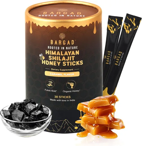 Bargad Shilajit puro del Himalaya en barras con miel orgánica y caramelo (30 unidades) para hombres y mujeres | Barras de Shilajit de fácil uso