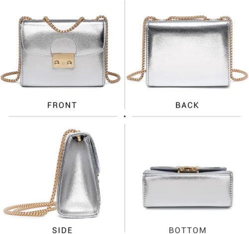Miniatura 3 de Dasein Bolso cruzado pequeño para mujer, bolso de noche de diseñador, bolso de mano para bodabaile de graduaciónfiesta con doble correa de cadena