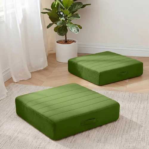 MeMoreCool Almohadas cuadradas para suelo para adultos y niños, 2 juegos de cojines grandes de meditación con espuma de 5 pulgadas de grosor y funda