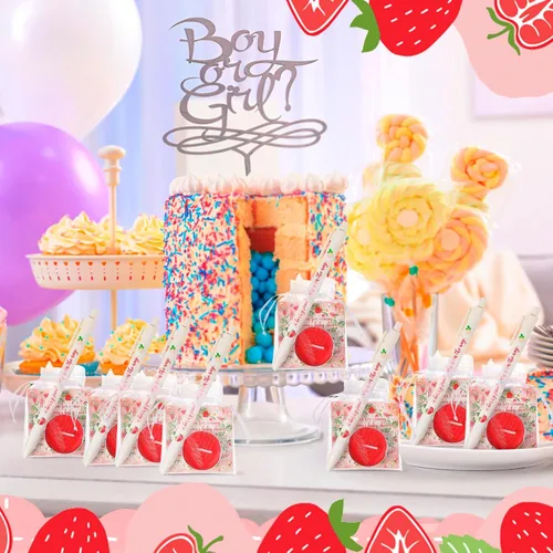 Miniatura 4 de Qilery 200 piezas de dulces fresas para baby shower para invitados, incluye velas de luz de té, bolsas de regalo retráctiles, etiquetas