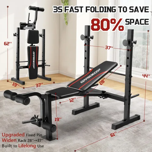 Miniatura 7 de OPPSDECOR Multi-Function Weight Bench Set with Squat Rack Leg Extension & Leg Curl Adjustable Workout Bench for Full Body Fitness Foldable