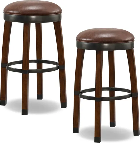 Miniatura 13 de Leick Home 10137BL/GR Taburete de bar tapizado de microfibra con base de acero, juego de 2, para encimeras de cocina elevadas, mesas altas y bares