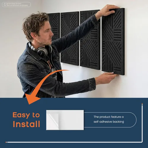 Miniatura 7 de BUBOS Paquete de 4 paneles acústicos engrosados, 23.6'' x 11.8'' paneles de pared acústicos autoadhesivos absorbentes de sonido con cavidad