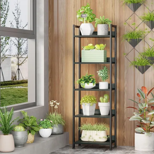 Miniatura 8 de Furologee Estantería de 5 niveles con cajón, estante para hornear de cocina con almacenamiento, estantería alta y estrecha, estante de exhibición