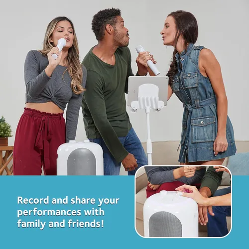 Miniatura 4 de Singing Machine Máquina de karaoke portátil para adultos y niños con 2 micrófonos inalámbricos, escenario en casa (blanco) - Altavoz de karaoke