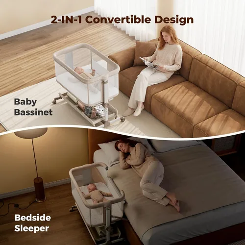 Miniatura 3 de Ezebaby Moisés de noche, moisés portátil para bebés recién nacidos con 7 alturas ajustables y todos los lados de malla, cuna para recién nacidos
