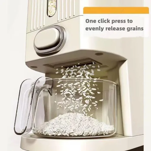 Miniatura 2 de Dispensador de arroz IEEK y contenedor de almacenamiento de granos con tapa, contenedor de arroz con taza de medición, dispensador de cereales