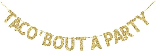 Cartel de Taco 'Bout a Party, letrero de papel dorado con purpurina para decoración de fiesta de Año Nuevo, Navidad, hogar, fiesta temática de tacos