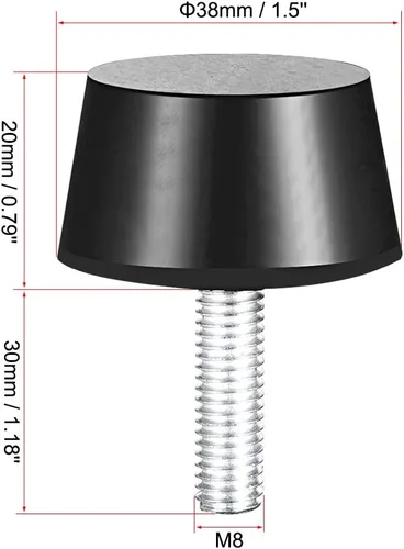 Miniatura 2 de uxcell Aisladores cónicos de vibración de goma de 1.5 "x 0.79" amortiguador de choque con pernos roscados M8 x 1.181 in, 4 piezas