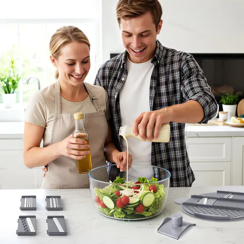 Miniatura 7 de HomeHacks Centrifugadora de Ensalada Grande, Centrifugadora de Lechuga Grande, Limpiador de Frutas Grande con Orificios de Drenaje Dobles, 5 Gris