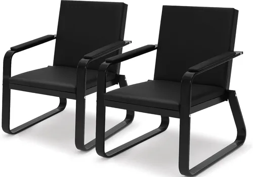wonline 2 sillas de sala de espera con reposabrazos, muebles de oficina de piel sintética negra, asientos de invitados de oficina, vestíbulo de