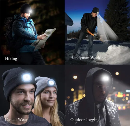 Miniatura 5 de PRAVETTE - Gorro de punto con luz LED, recargable, con USB, para hombre, mujer