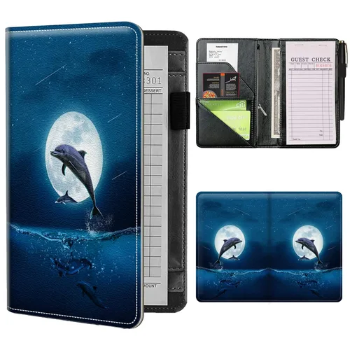 Miniatura 29 de Libros de mesero para camarera con bolsillo con cremallera, lindo esqueleto de baile, almohadillas de cuero para servidor, organizador de meseros