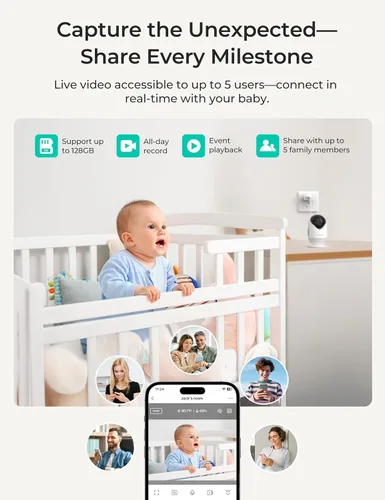 Miniatura 7 de Dr.Care VistaView Lite Smart WiFi Baby Monitor - Pantalla dividida 720P de 4 pulgadas y control de aplicación de cámara 1080P, alertas
