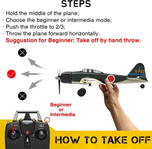 Miniatura 9 de VOLANTEXRC Avión RC para principiantes, avión RC de la Segunda Guerra Mundial 4CH A6M Zero con Aileron, avión de control remoto de 2.4 GHz con auto
