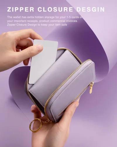 Miniatura 4 de Vulkitty Cartera pequeña para mujer con bloqueo RFID con cremallera alrededor de la funda triple compacta de cuero para tarjetas con bolsillo