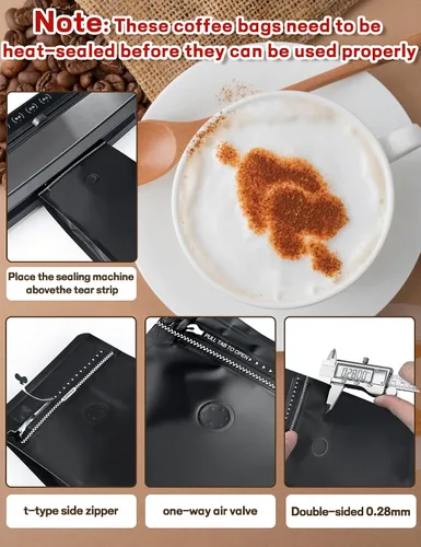Miniatura 3 de FireKylin 50 piezas de bolsas de café con válvula, (8 onzas, 0.5 libras) Bolsas de pie resellables con ventilación, bolsas de almacenamiento