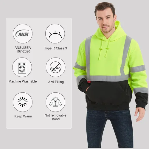 Miniatura 5 de ProtectX Hi Vis - Sudadera con capucha para hombres y mujeres, de alta visibilidad, reflectante, con bolsillos, para construcción, trabajo, clase 3