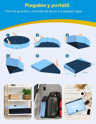 Miniatura 6 de VISTOP Piscina plegable extra grande para perros, XXL, cubierta de plástico duro, piscina portátil para perros, gatos y niños, mascotas, bañera