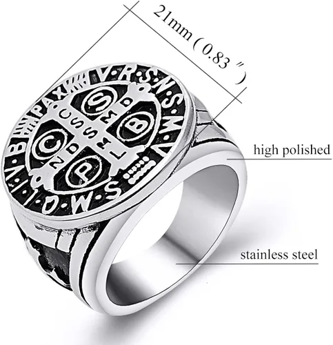 Miniatura 3 de enhong Anillo de exorcismo de San Benito para hombres de acero inoxidable católico de la cruz romana de la protección del demonio cazador