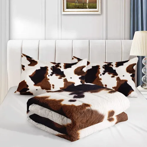 Miniatura 4 de Axolotl Juego de ropa de cama de cuero de vaca occidental, juego de edredón con estampado de vaca marrón y blanco para niños, niñas, adolescentes
