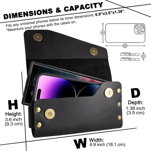 Miniatura 6 de Funda de cuero doble para teléfono para dos teléfonos, funda de teléfono doble para hombre, cinturón con clip para cinturón para iPhone 16 Pro Max