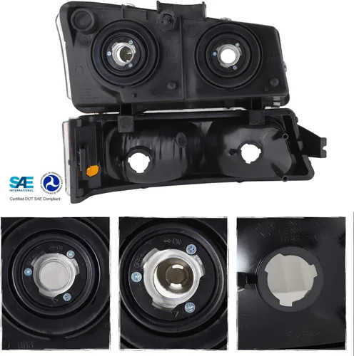 Miniatura 2 de AKKON - Para 2003-2006 Chevy Silverado Avalanche, faros delanteros negros con bisel, lámparas de defensa para conductor+pasajero, par de luces
