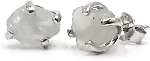 Miniatura 176 de Natural raw gemstone stud earrings with white gold over 925 sterling silver, 6 to 7mm rough genuine quality birthstone gift for her, Uniquelan