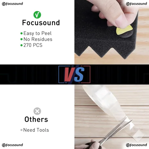 Miniatura 2 de Focusound - Paquete de 50 paneles de espuma acústica de cuñas, paneles de espuma de insonorización de 1 x 12 x 12 pulgadas, paneles de cancelación