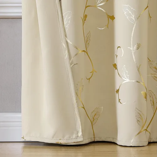 Miniatura 5 de BUHUA Juego de 2 paneles de cortinas opacas con estampado de vid plateada, cortinas con aislamiento térmico para oscurecer la habitación