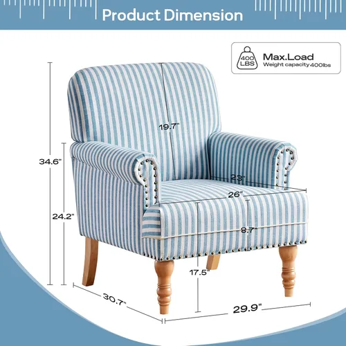 Miniatura 2 de HUIMO Silla decorativa de tela de lino, sillón moderno de mediados de siglo con patas de madera maciza, sillón individual, silla tapizada para club